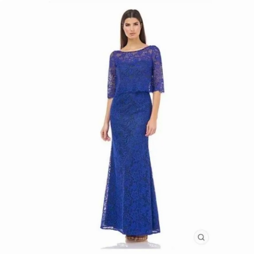 NEW $375 JS Collection Embroidered Lace Mermaid Gown Dress Size 10 Blue